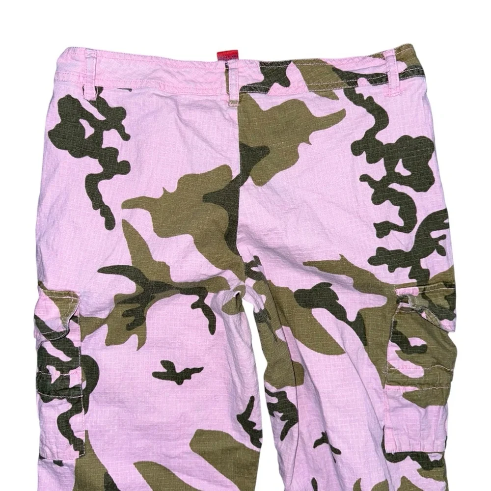 Vintage Y2K Miss Sixteen Pink Camo Cargo Pants 5 / 30 Tie Hem Pockets Parachute
